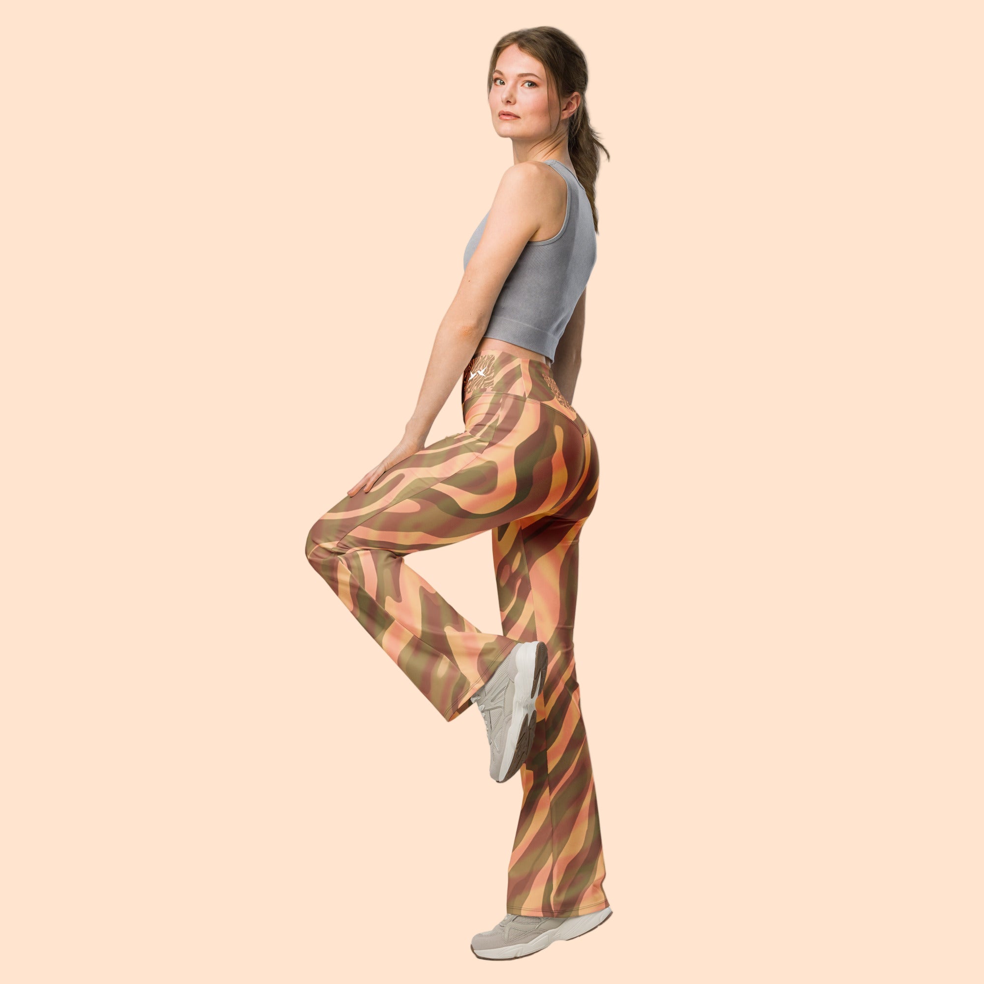 Brown Zebra Print Leggings Flare Side Activewear Women's