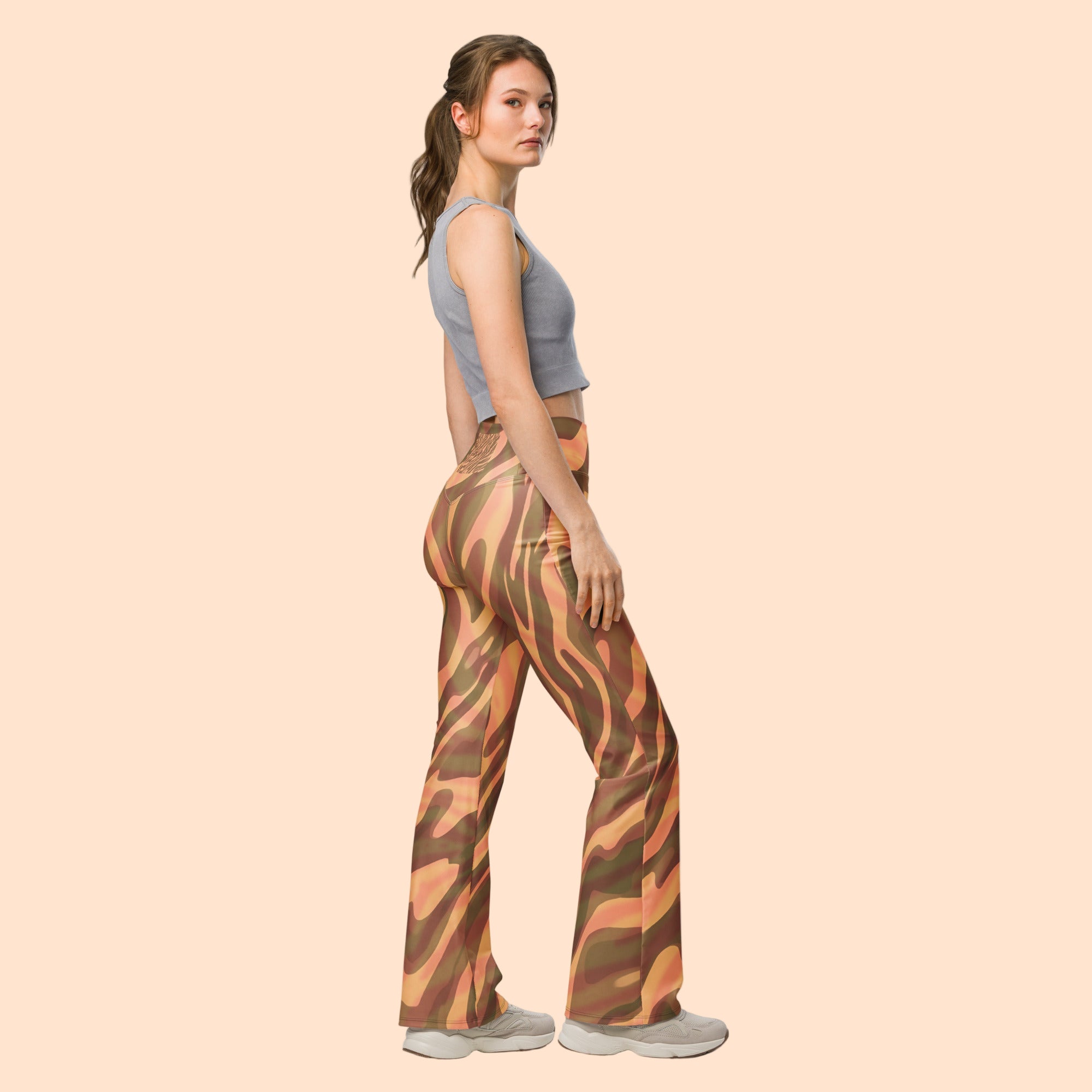 Brown Zebra Print Flared Leggings Side Utah Brand Activewear Women's
