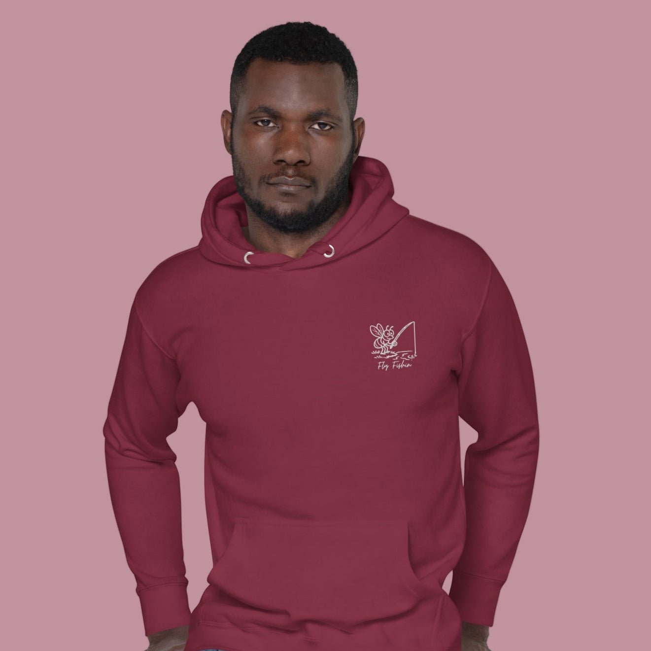 Fly Fishing Hoodie Wine Front Zoomed Out