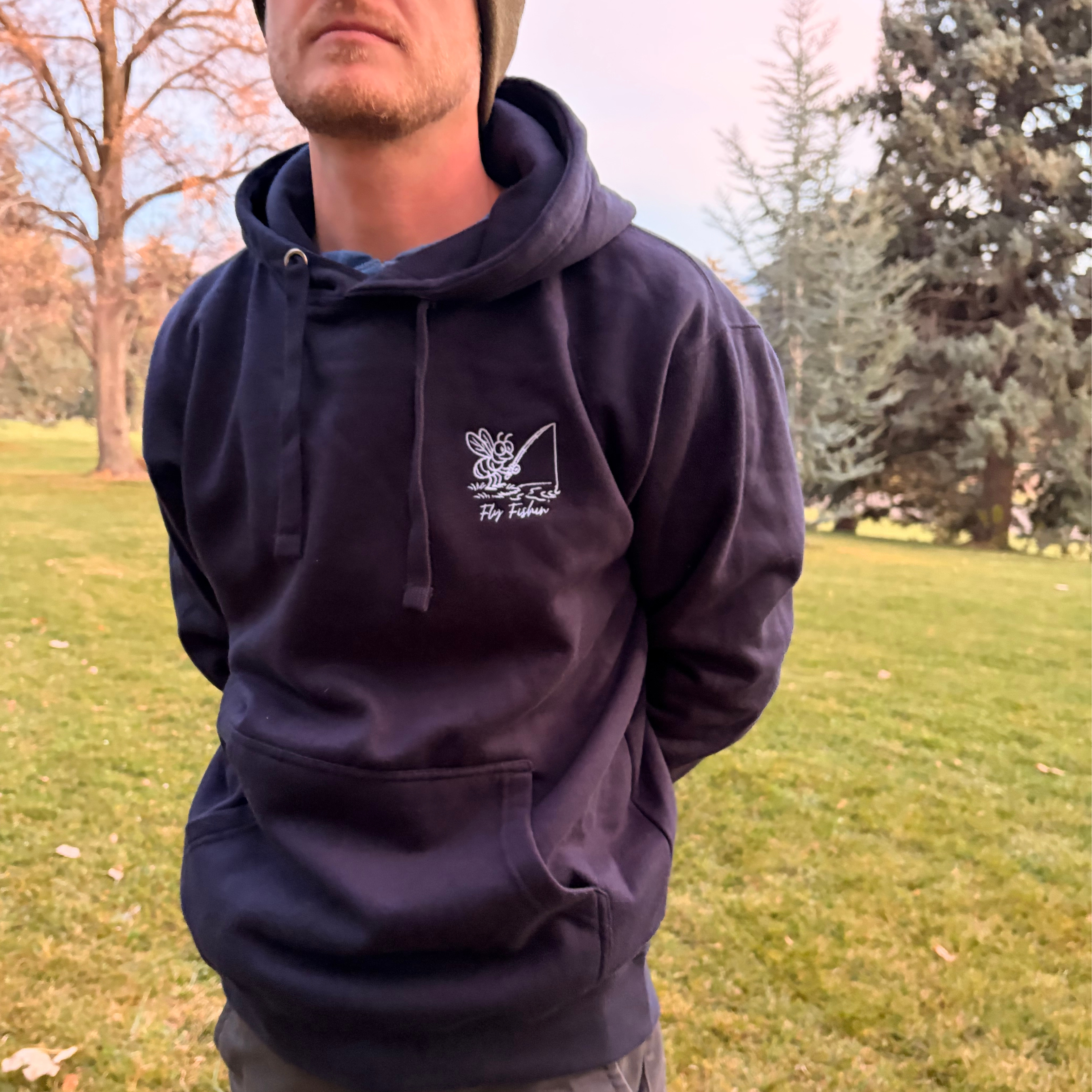 Black Hoodie with Fly Fishing design