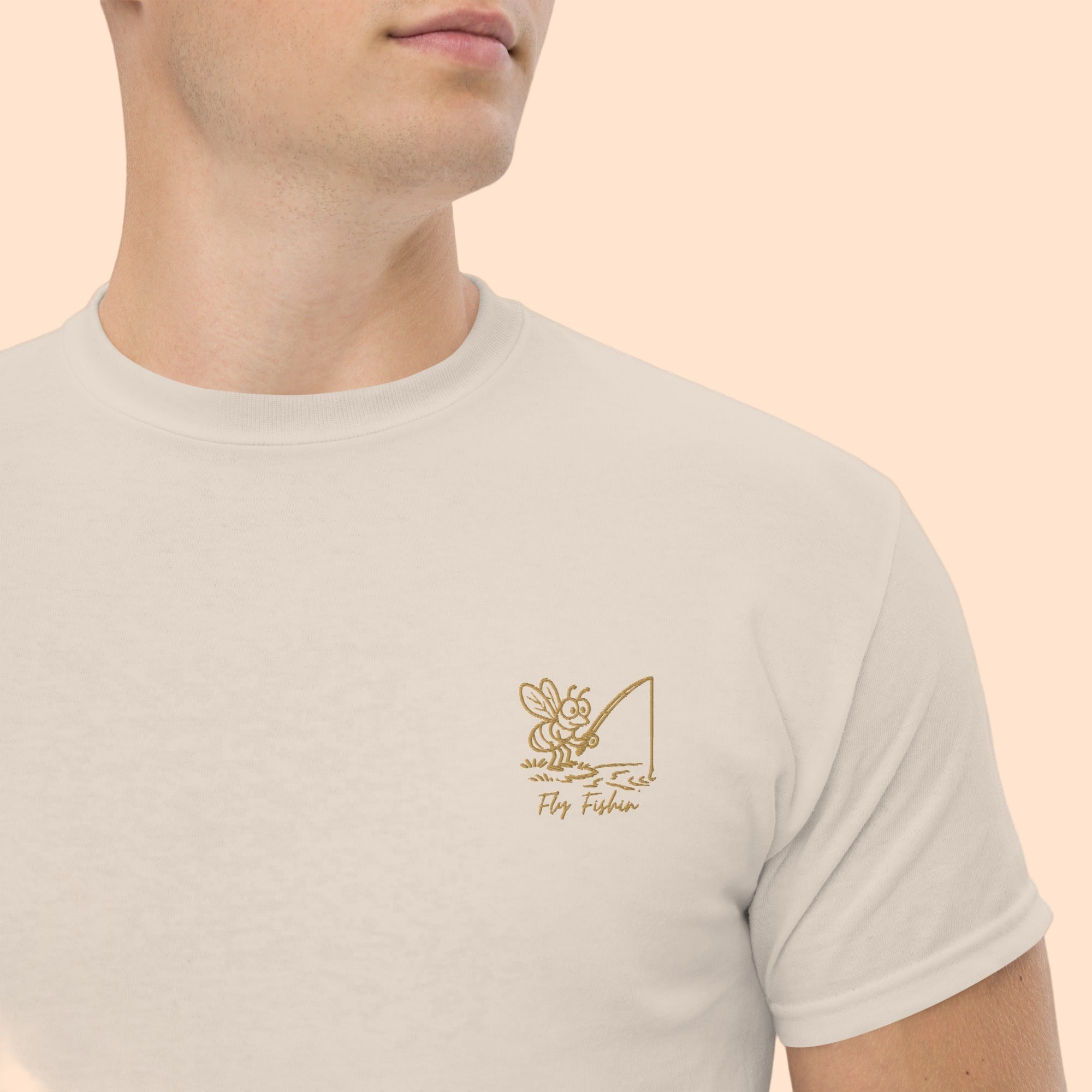 Fly Fishing T-Shirt Light Zoomed In Embroidery