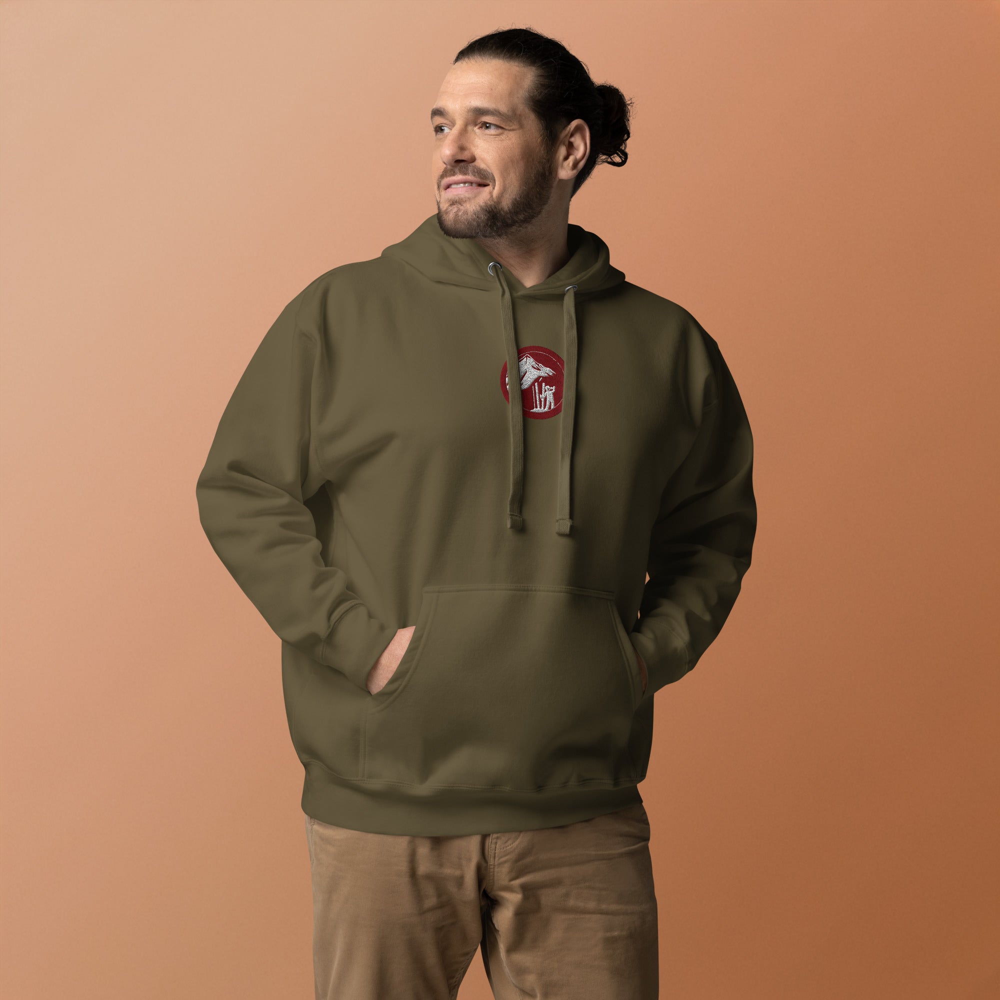 Skier Drinking Beer Hoodie Army Green Front