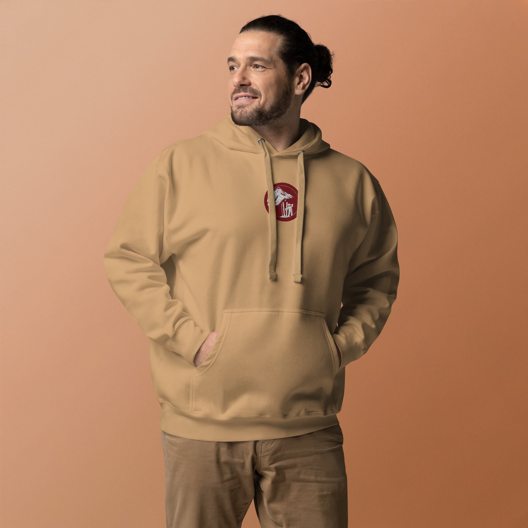 Skier Drinking Beer Hoodie Beige Front 2