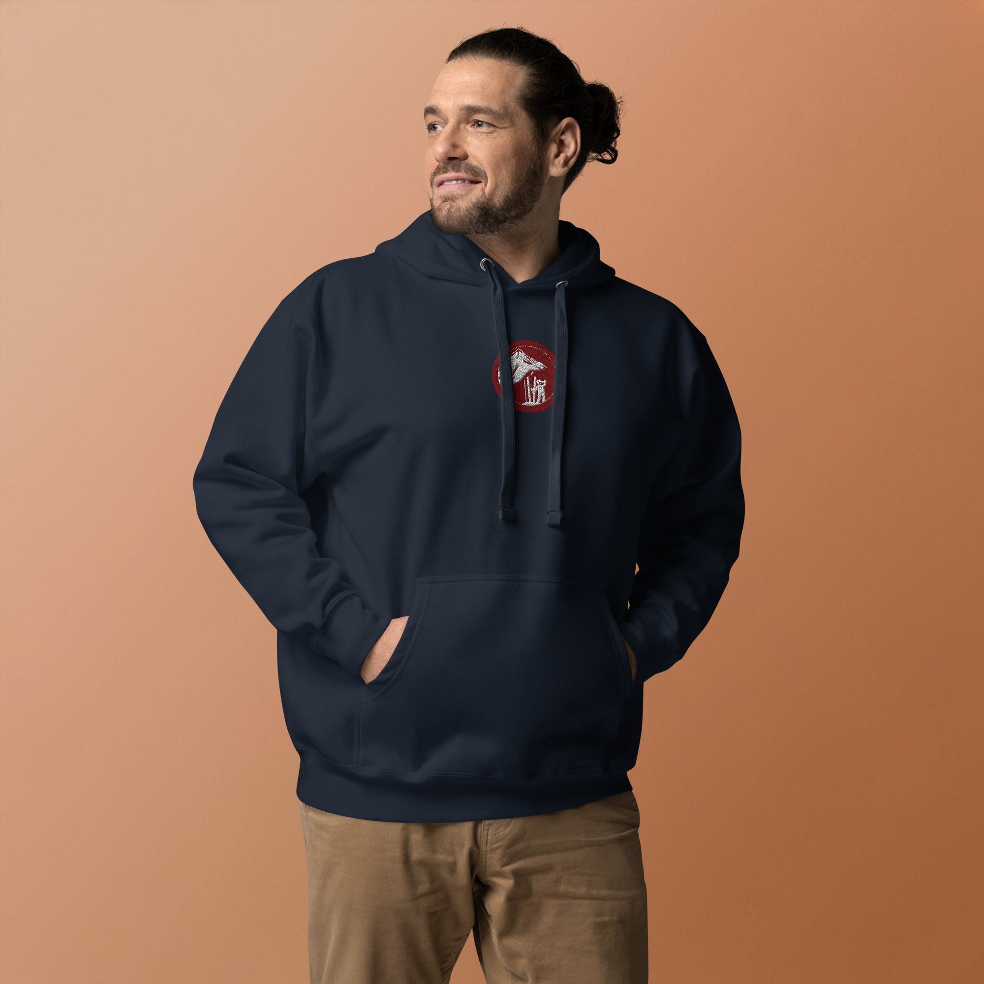 Skier Drinking Beer Hoodie Navy Front