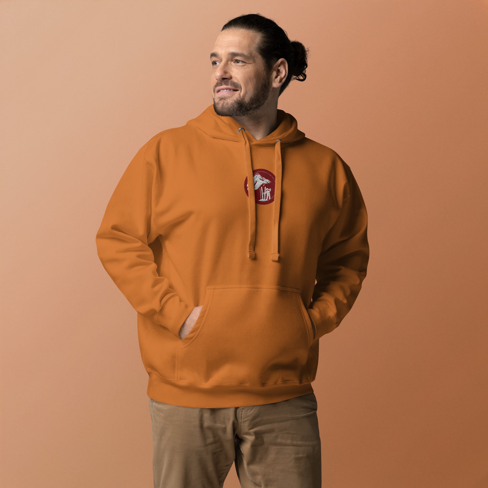 Skier Drinking Beer Hoodie Front Orange