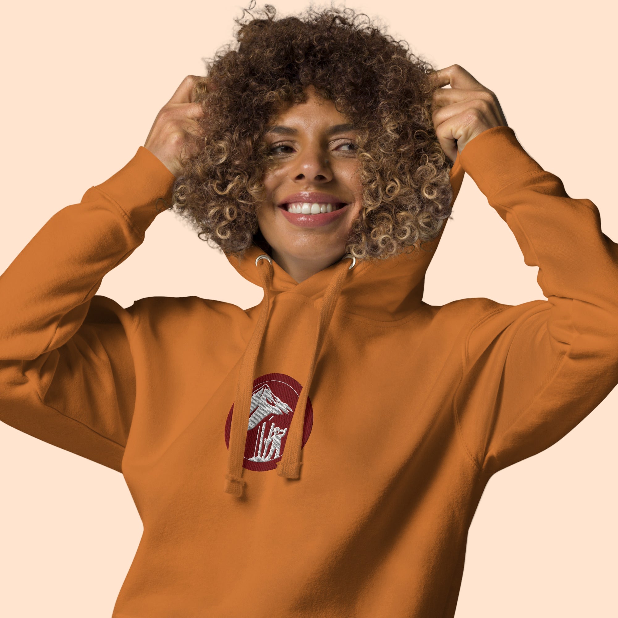 Skier Drinking Beer Hoodie Orange Women's Front