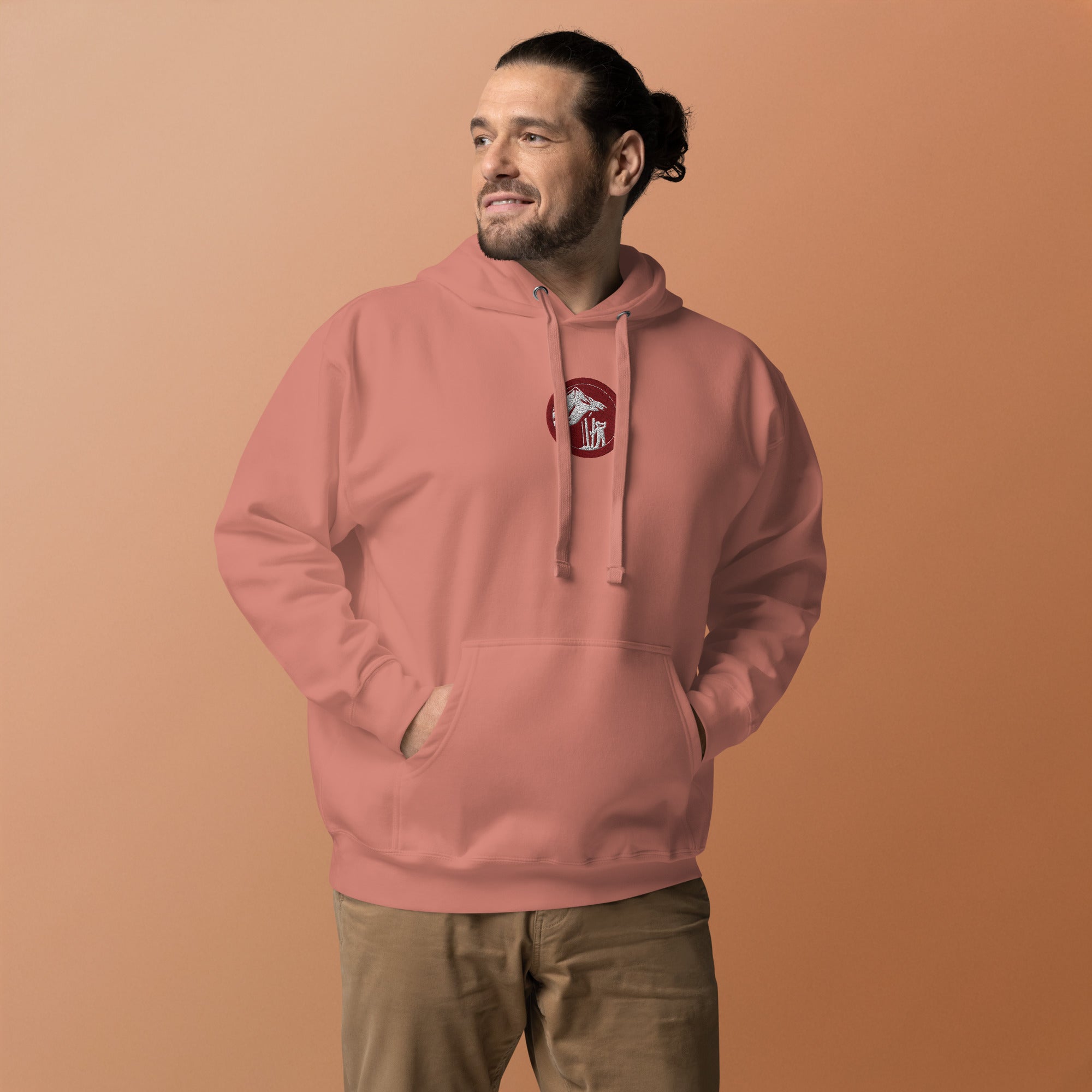 Skier Drinking Beer Hoodie Pink Front