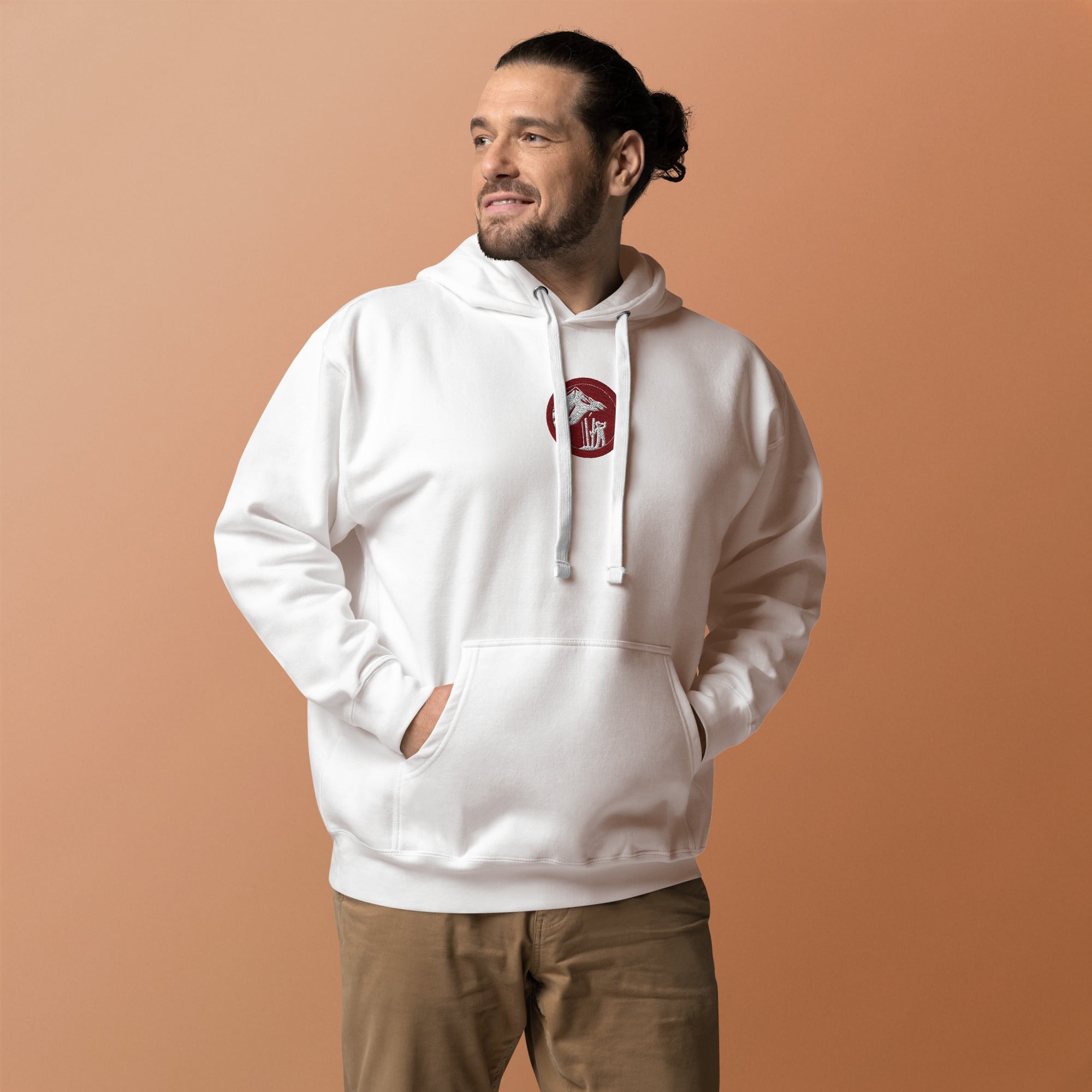 Skier Drinking Beer Hoodie White Front 2