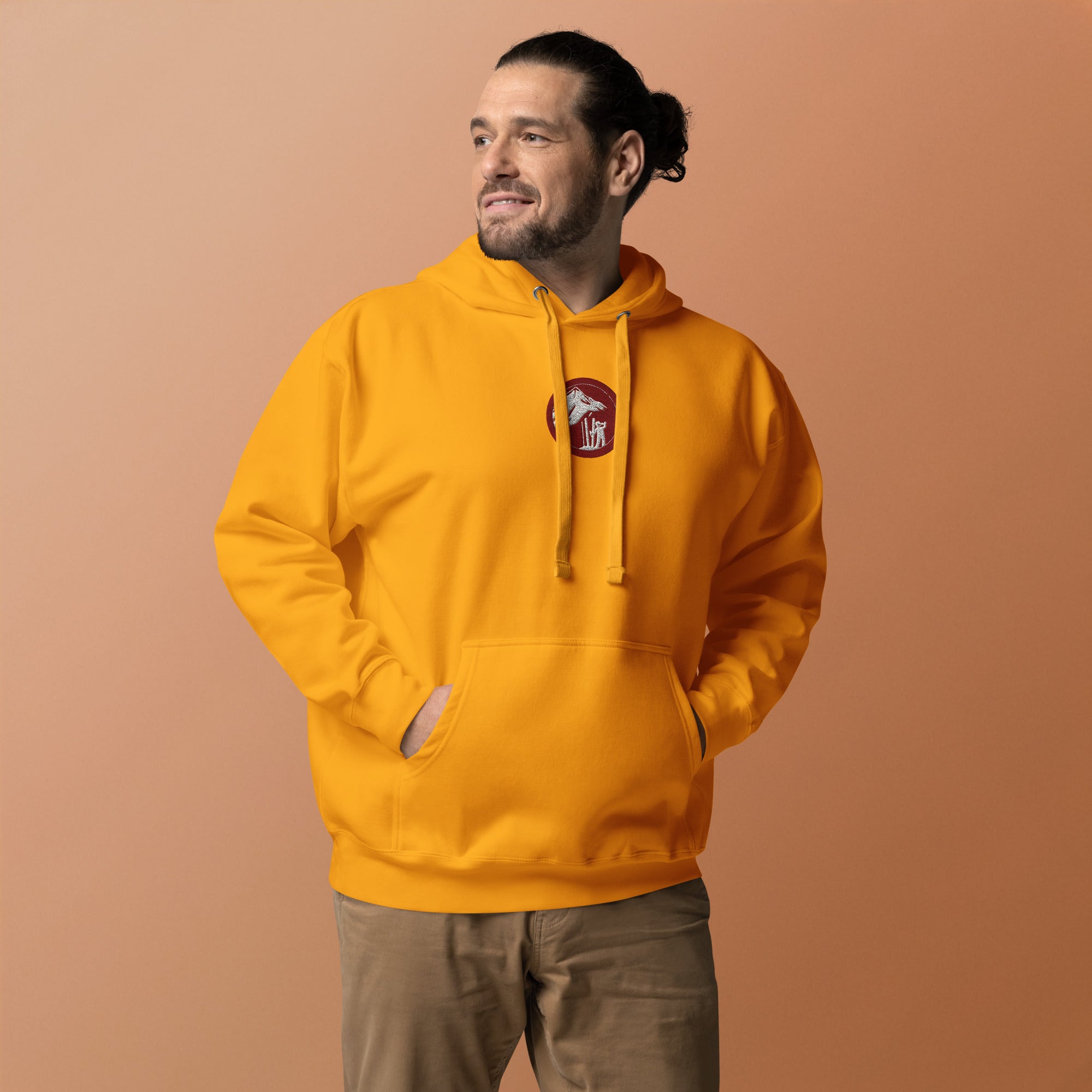 Skier Drinking Beer Hoodie Yellow Front