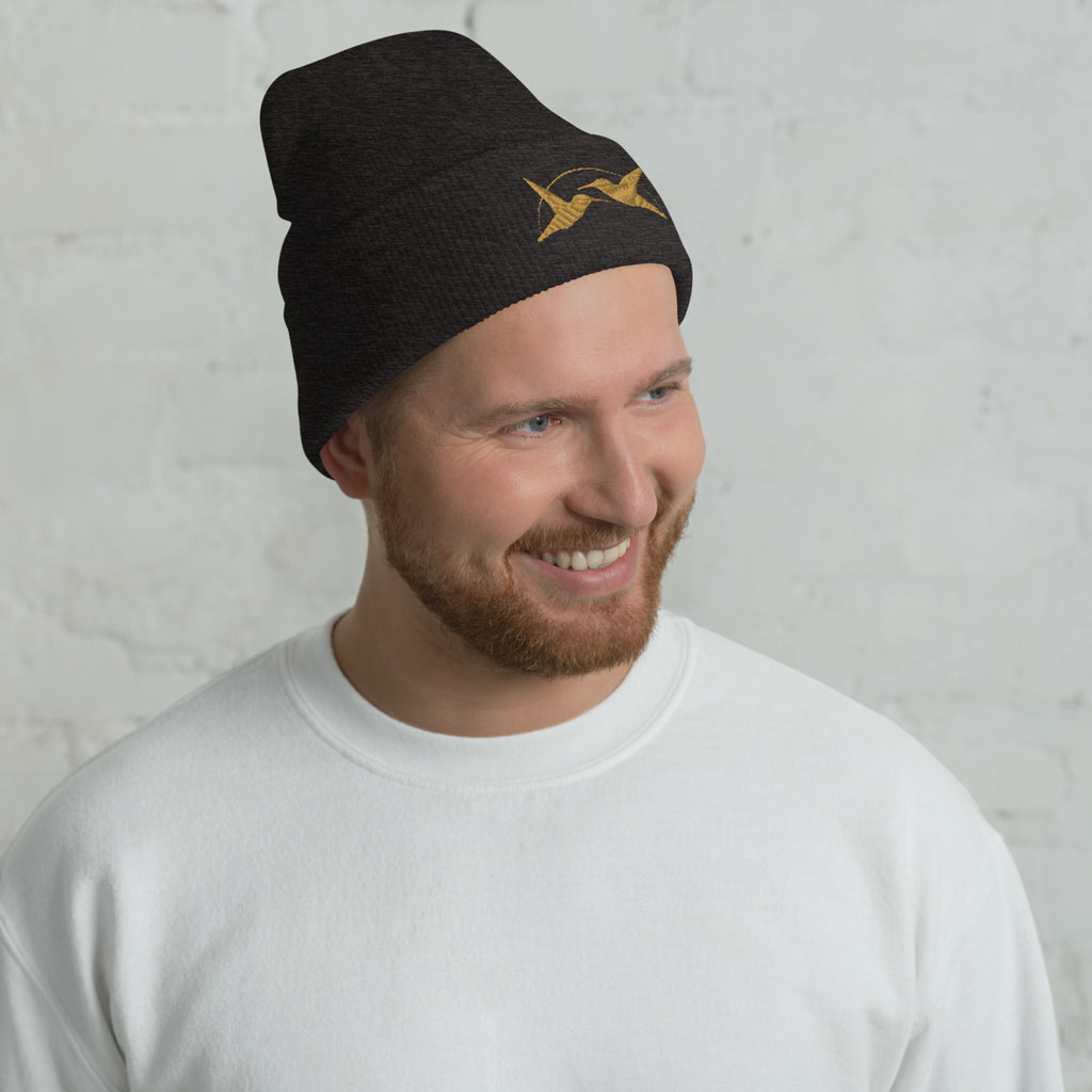 Hummingbirds Beanie HammingOut Co Logo Utah Based Mountain Inspired Company Men's Beanie Unisex Grey Front Model