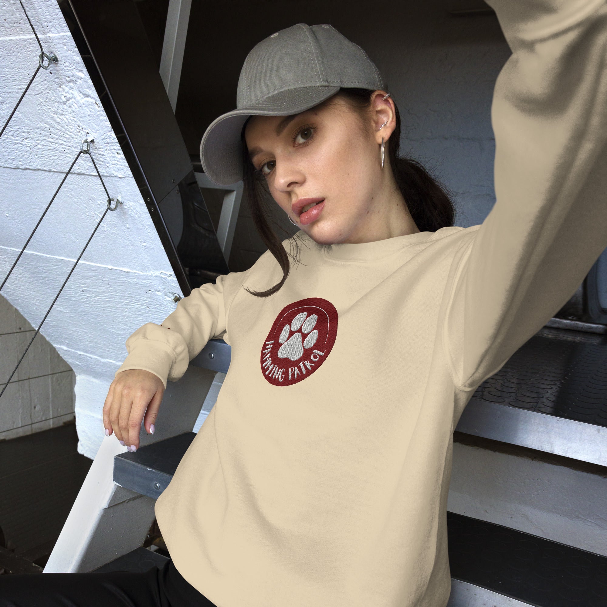 Paw Print Crewneck Casual Light Beige Front