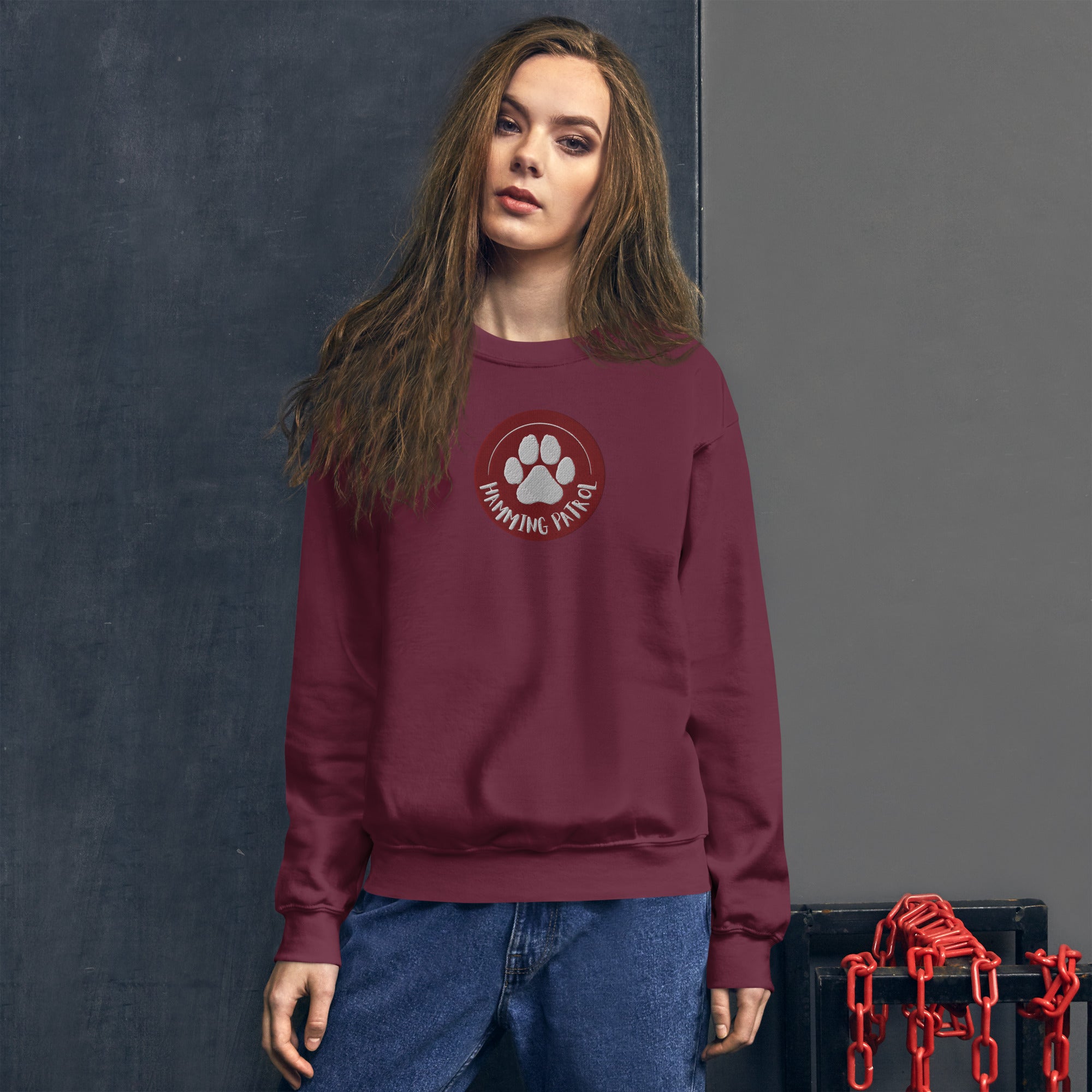 Paw Print Crewneck Wine Front